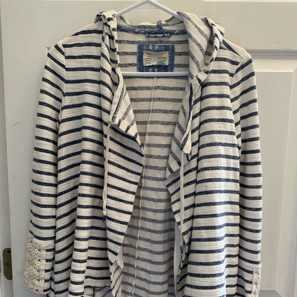 Anthropologie Sweaters - Anthropologie Striped Cardigan with Lace Trim XS